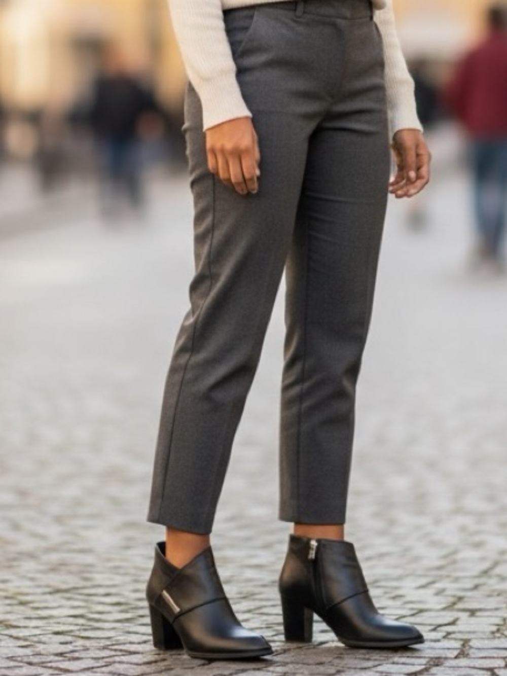 Sleek Black Leather Ankle Booties with Mid Block Heel made by Mariamare
